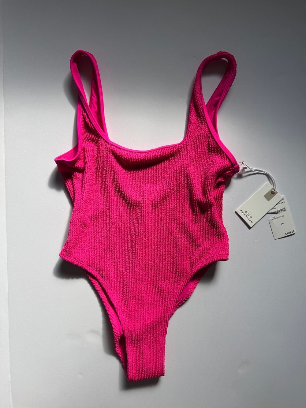 Good American Always Fits Tank One-Piece Swimsuit Pink Crinkle Textured S/M NWT - Picture 2 of 3